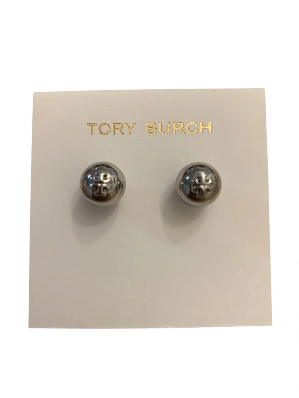 Tory Burch Mini Gunmetal Logo Dome Stud Earrings